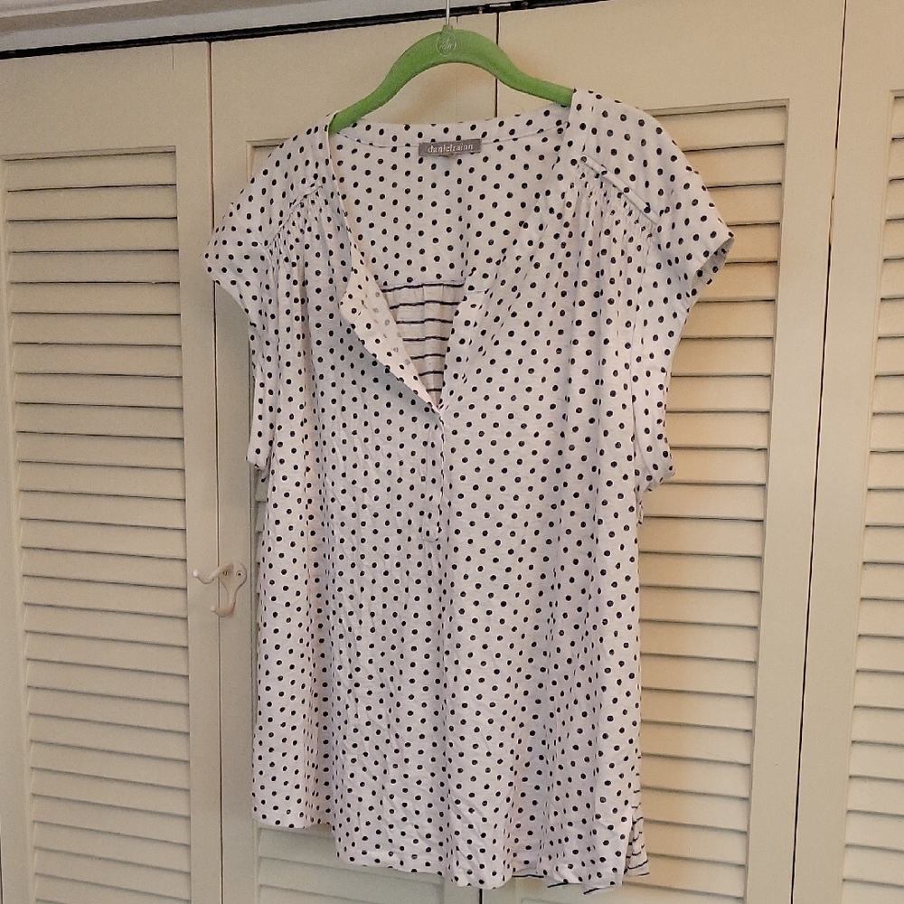 Daniel Rainn White and Black Polka Dot Blouse